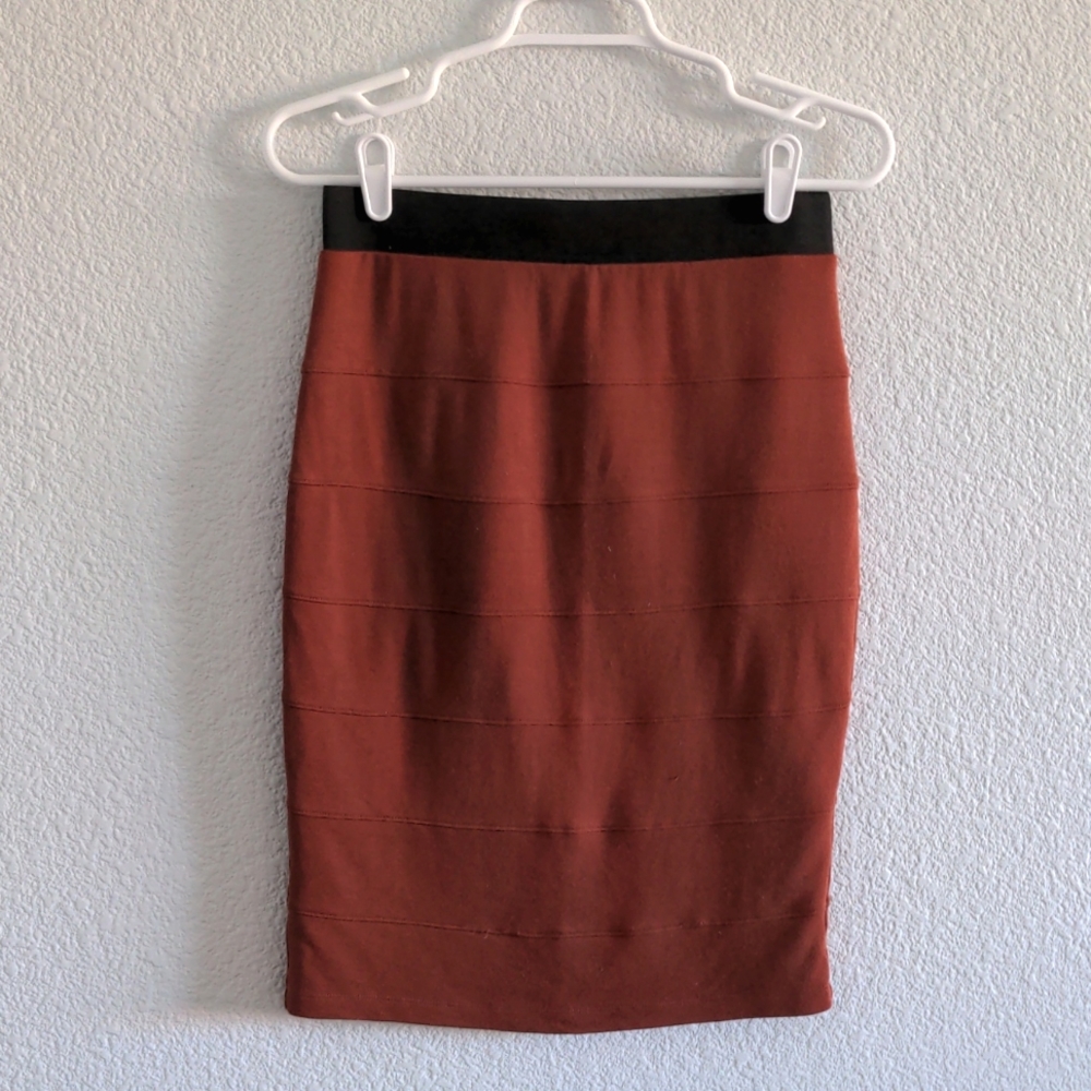 Fall Rust Stretchy pencil Knee length skirt